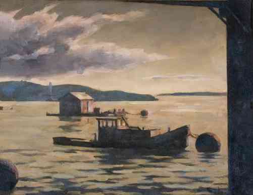 Boston Harbor, oil on canvas, 8 x 14