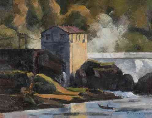 Mill and Boat, oil on canvas, 8 x 10