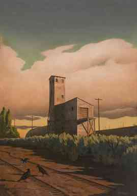 Tracks and Factory, oil on canvas, 41 7/8 x 29 7/8
