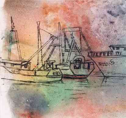 Gloucester Harbor, monotype, 11 x 14