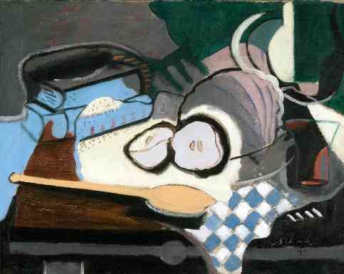 Still Life with Checkered Cloth, oil on canvas, 13 x 16, 1932