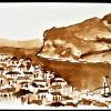 Skopelos Harbor, Greece, Ink Wash, 8"x5"