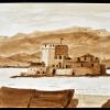 Nafplion Harbor, Greece, Ink Wash, 8"x5"