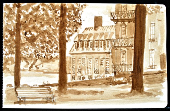 Quebec City Park, Canada, Ink Wash, 8"x5"
