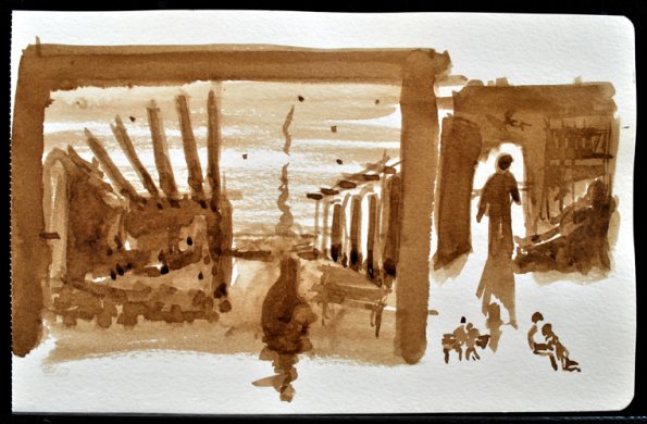 Ice Breaker Scenic Design Study 1, Ink Wash, 8"x5"