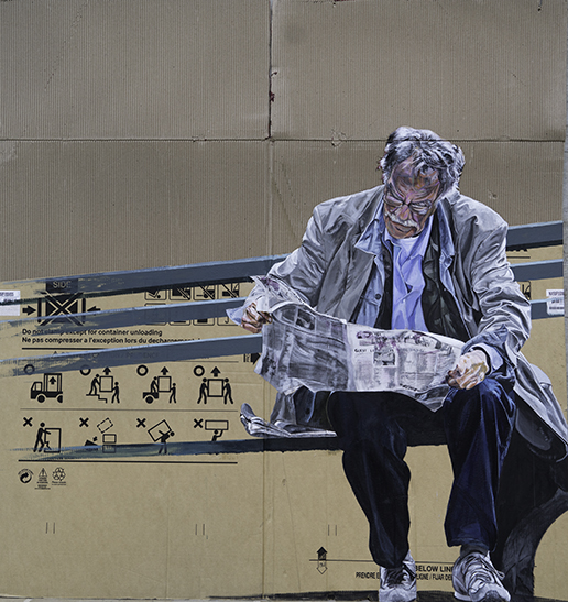 Reading the Paper, acrylic on card board