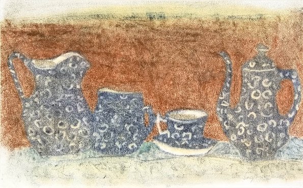 Blue Set, monotype, 11 x 16