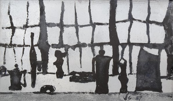 Studio Interior, Sumi ink on board, 15 x 24, 1980