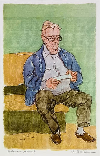 Reading the Paper, gouache on newspaper, 14 x 9, 1980