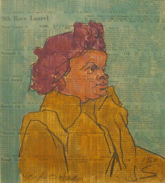 Subway Rider with Brown Hat and Newspaper, 10 3/4 x 8 1/4, 1960