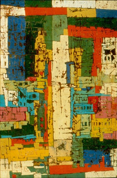 Karl Zerbe, San Francisco City of Many Colors, polymer on masonite, 1958, 40x26