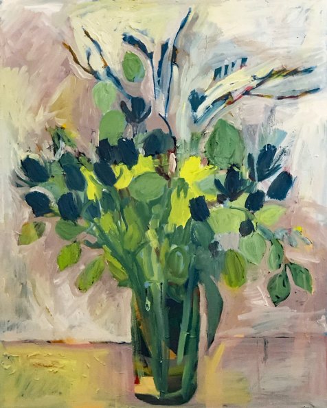 Bouquet in Blues and Greens, 30 x 24, oil on canvas