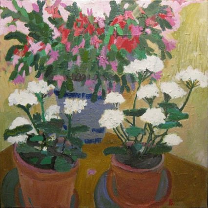 Geranium And Cacti, oil on canvas, 32x30