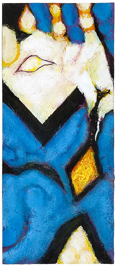 Abstract I, Uncalled, An Arrow Came, mixed media on paper, 9 x 4