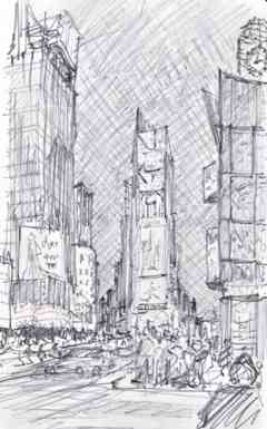 Times Square, NYC, Pencil Sketch, 5"x8"