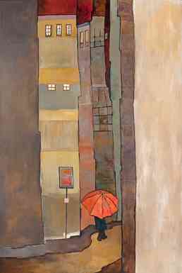 Red Umbrellas, oil on canvas, 40 x 30