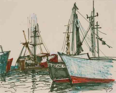 Gloucester Harbor, drawing, 9 x 12, 1978